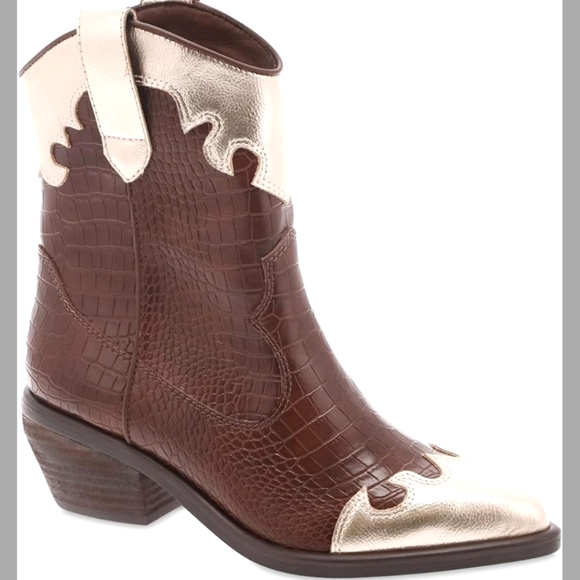 New MIA Women's Kaine Western Boot In Brown/Gold Combo Size 6.5 - Picture 1 of 7